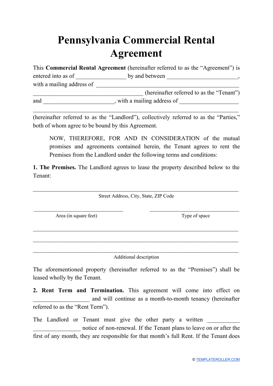 pennsylvania commercial rental agreement template download printable pdf templateroller