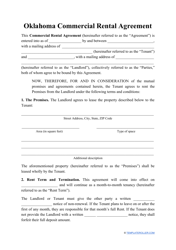 &quot;Commercial Rental Agreement Template&quot; - Oklahoma