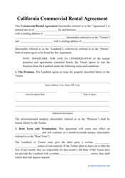 &quot;Commercial Rental Agreement Template&quot; - California