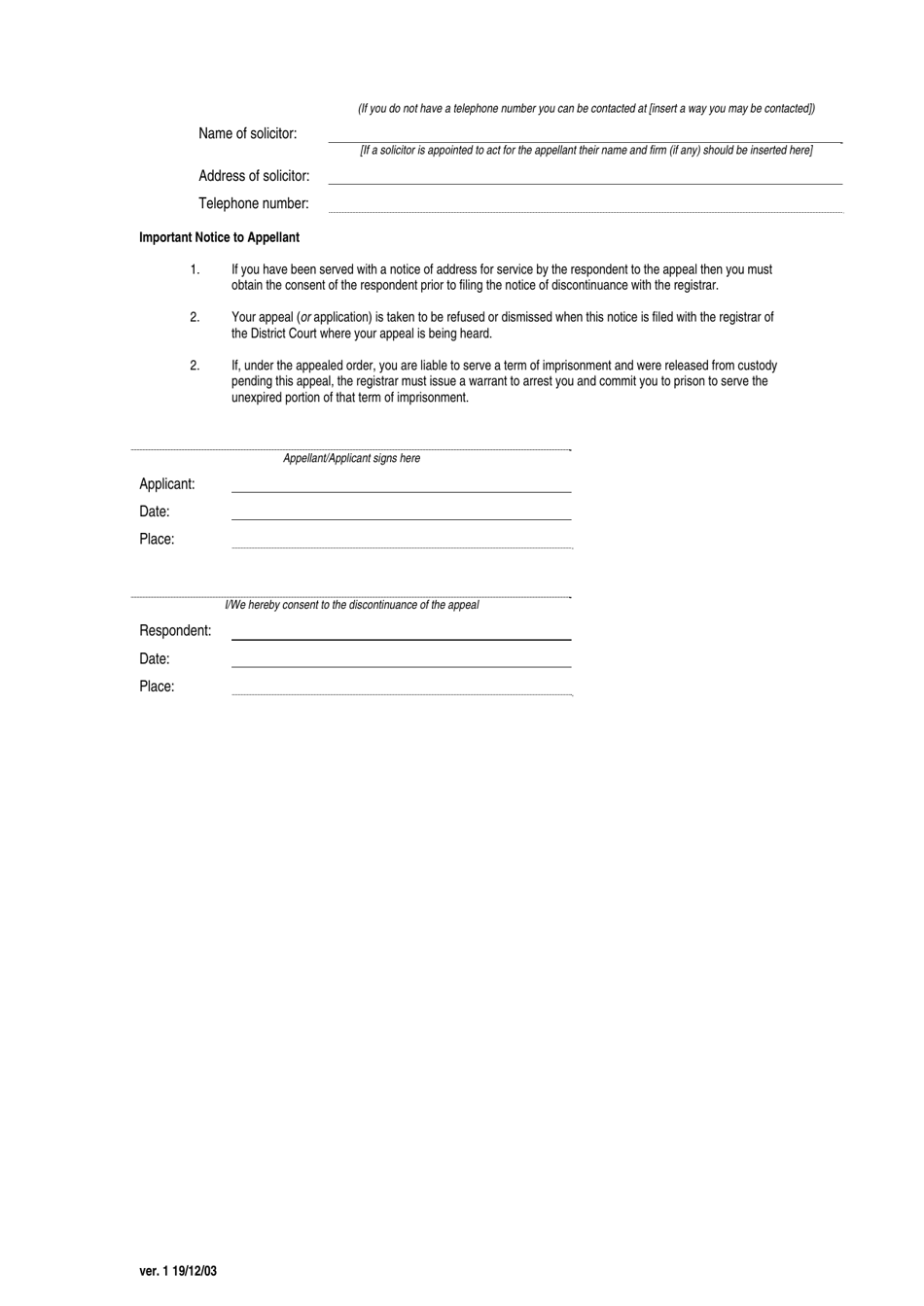 Form 27E Notice of Discontinuance of Appeal or Application - Queensland, Australia, Page 2