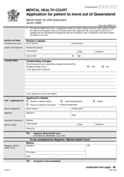 Form 7 &quot;Application for Patient to Move out of Queensland&quot; - Queensland, Australia