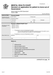 Form 8 &quot;Decision on Application for Patient to Move out of Queensland&quot; - Queensland, Australia