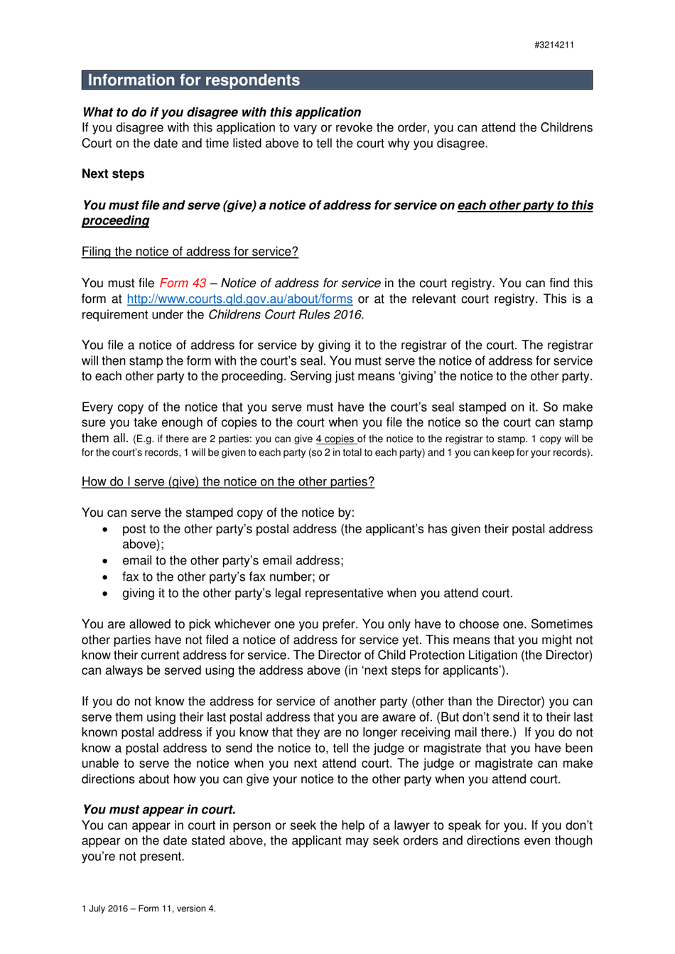 Form 11 Application to Vary or Revoke a Child Protection Order - Queensland, Australia, Page 4