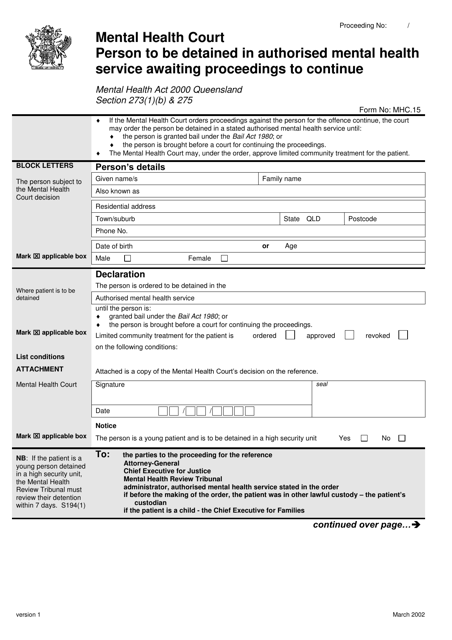 Form MHC.15  Printable Pdf