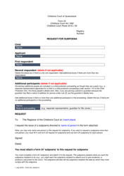 Document preview: Form 23 Request for Subpoena - Queensland, Australia