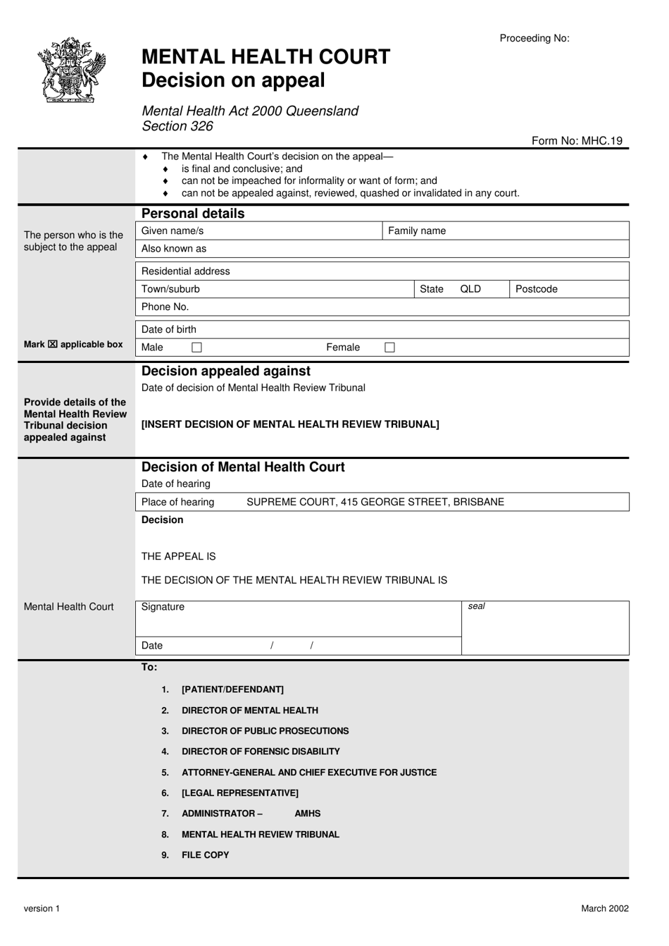 form 19 download printable pdf or fill online decision on appeal queensland australia templateroller