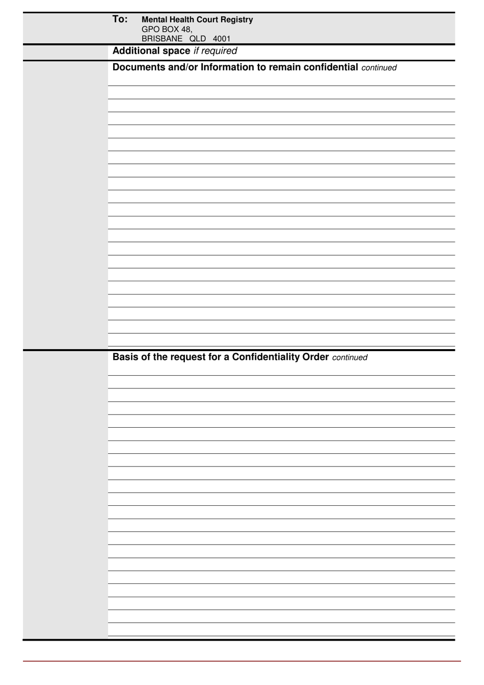 Form 32 Application for Confidentiality Order - Queensland, Australia, Page 2