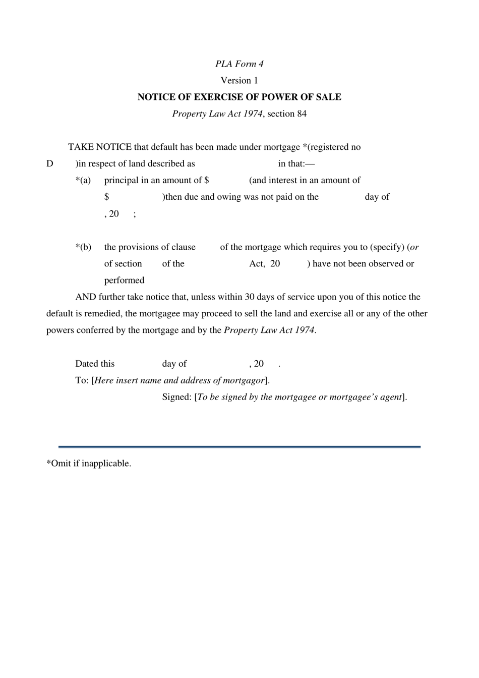 Form 4 Notice of Exercise of Power of Sale - Queensland, Australia, Page 1