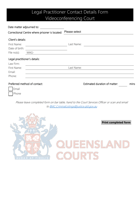 Legal Practitioner Contact Details Form - Queensland, Australia Download Pdf