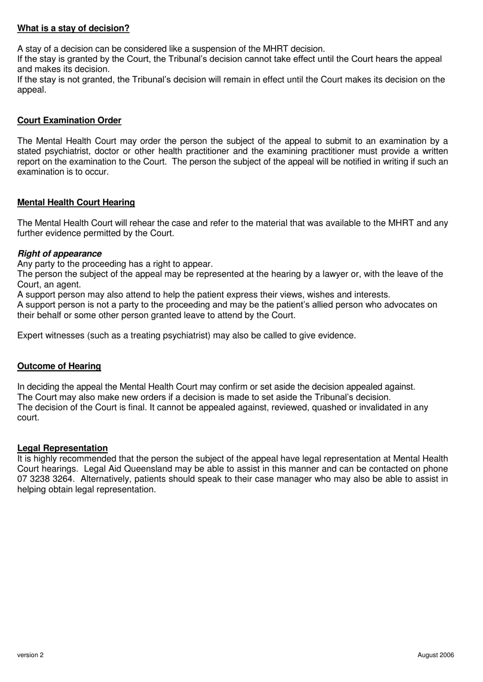 Form MHC.04 Notice of Appeal Against Decision of the Mental Health Review Tribunal - Queensland, Australia, Page 4