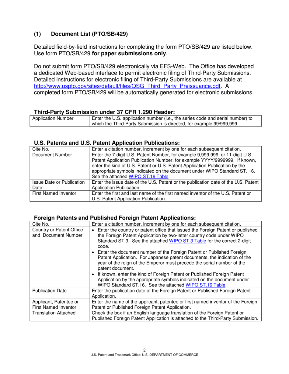 Instructions for Form PTO / SB / 429 Third-Party Submission Under 37 Cfr 1.290, Page 2