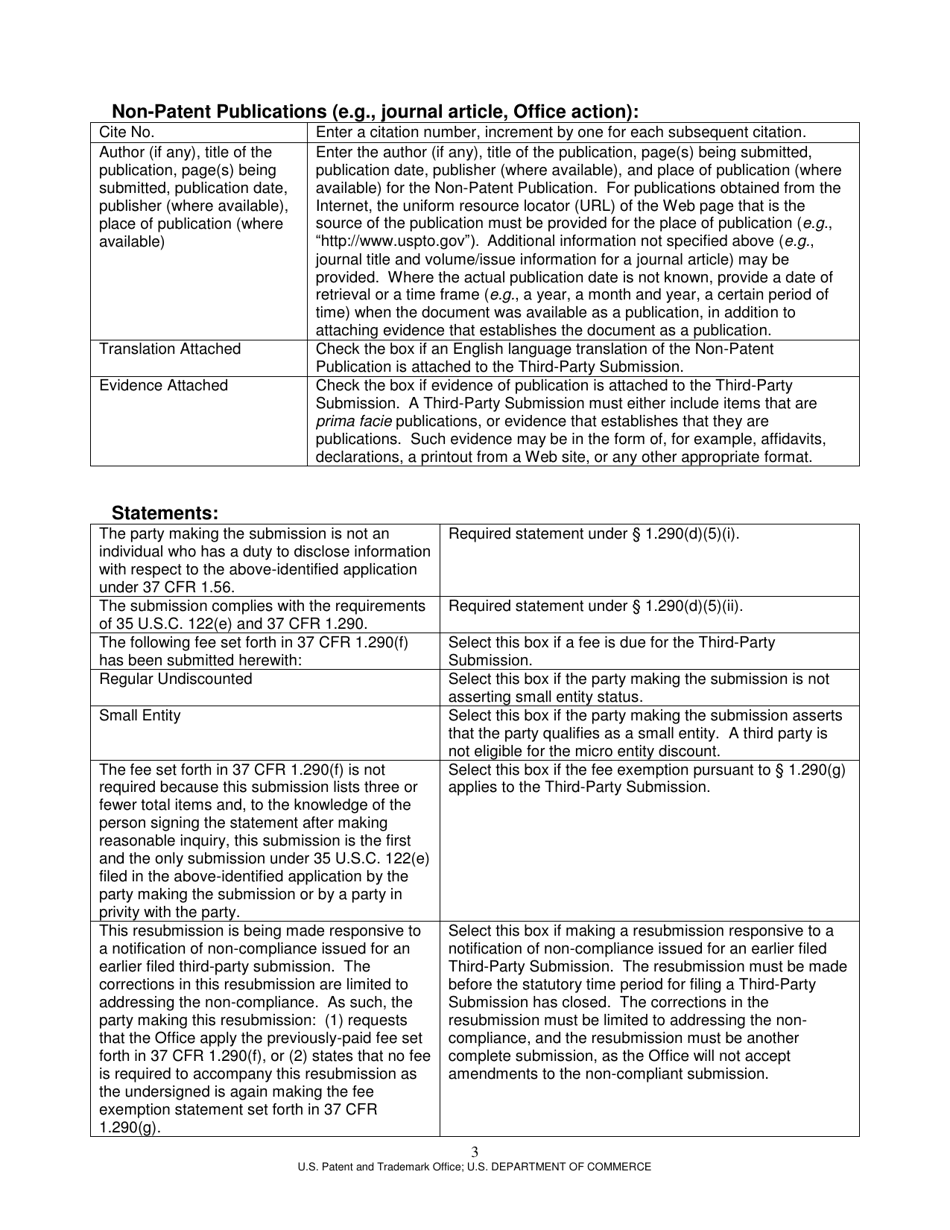 Instructions for Form PTO / SB / 429 Third-Party Submission Under 37 Cfr 1.290, Page 3