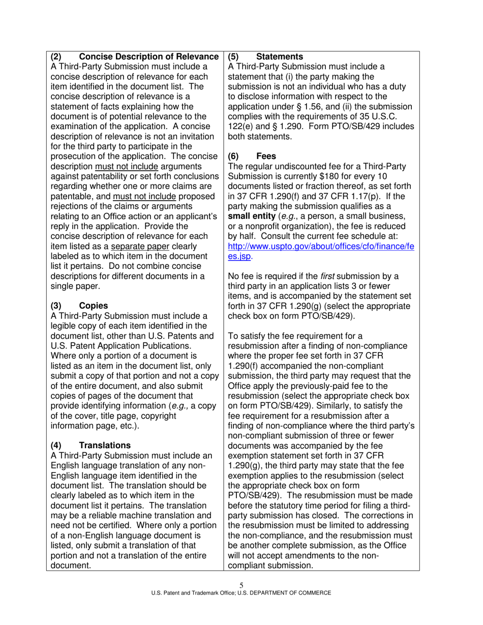 Instructions for Form PTO / SB / 429 Third-Party Submission Under 37 Cfr 1.290, Page 5