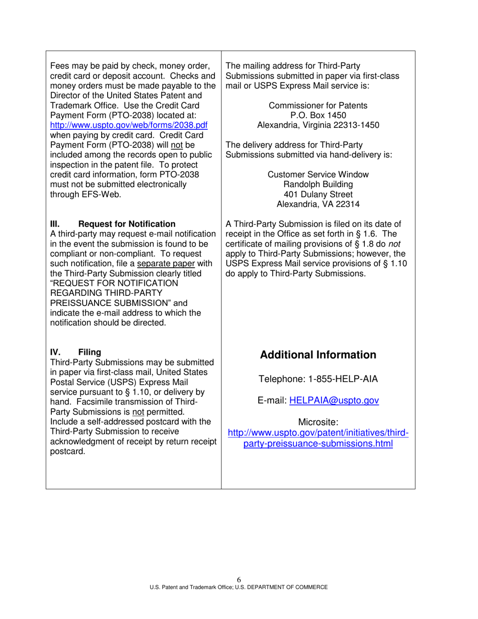 Instructions for Form PTO / SB / 429 Third-Party Submission Under 37 Cfr 1.290, Page 6