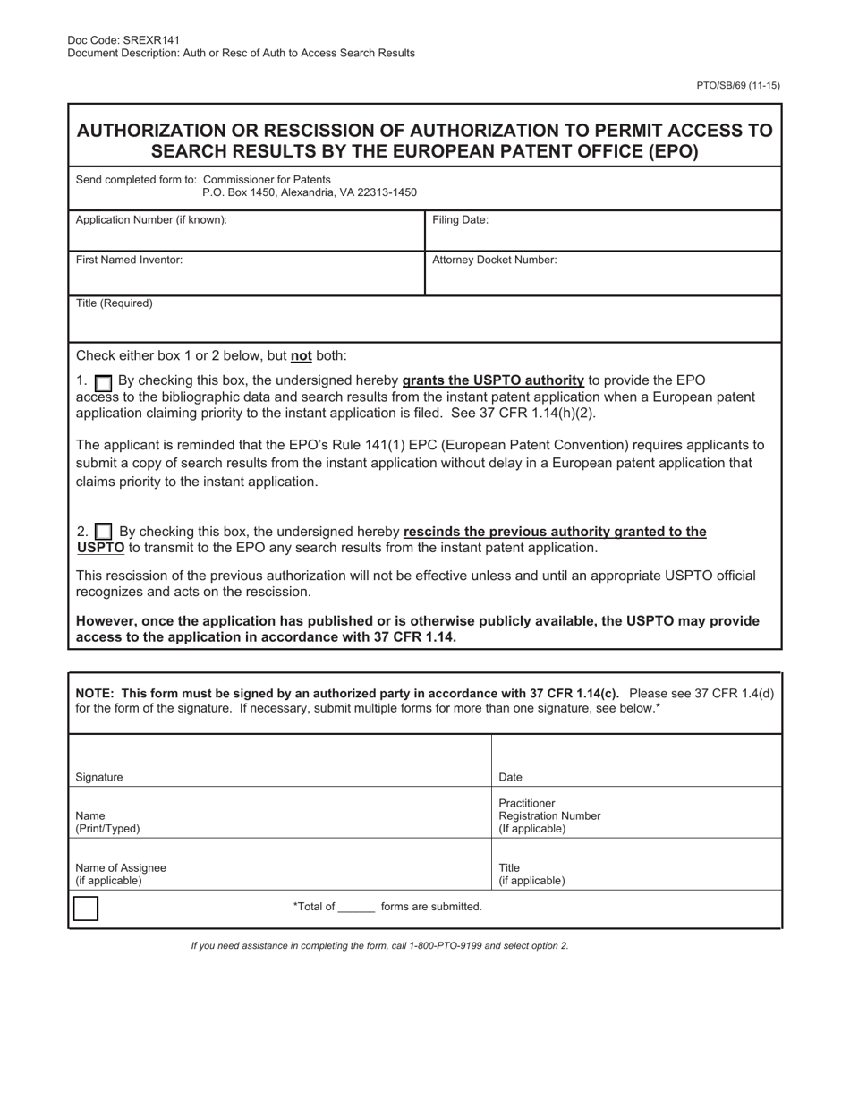 Form PTO/SB/69 Download Fillable PDF or Fill Online ...