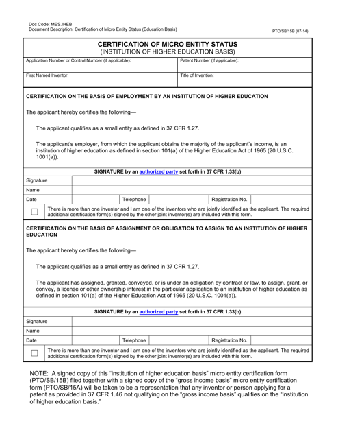 Form PTO/SB/15B  Printable Pdf