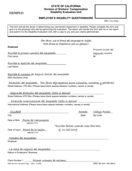 Sample DWC-AD Formulario 100 Employee&#039;s Permanent Disability Questionnaire - California (Spanish)