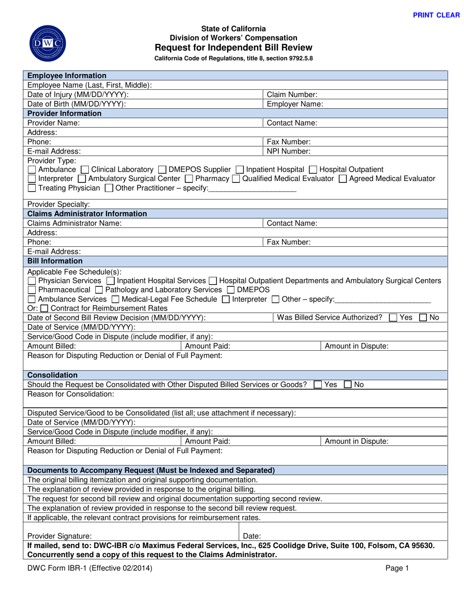 DWC Form IBR 1 Fill Out Sign Online And Download Fillable PDF California Templateroller