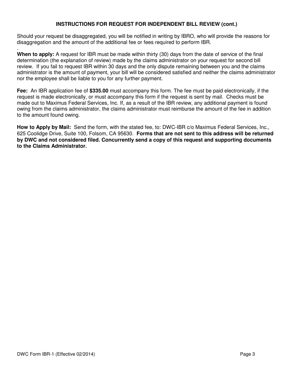 DWC Form IBR-1 Request for Independent Bill Review - California, Page 3