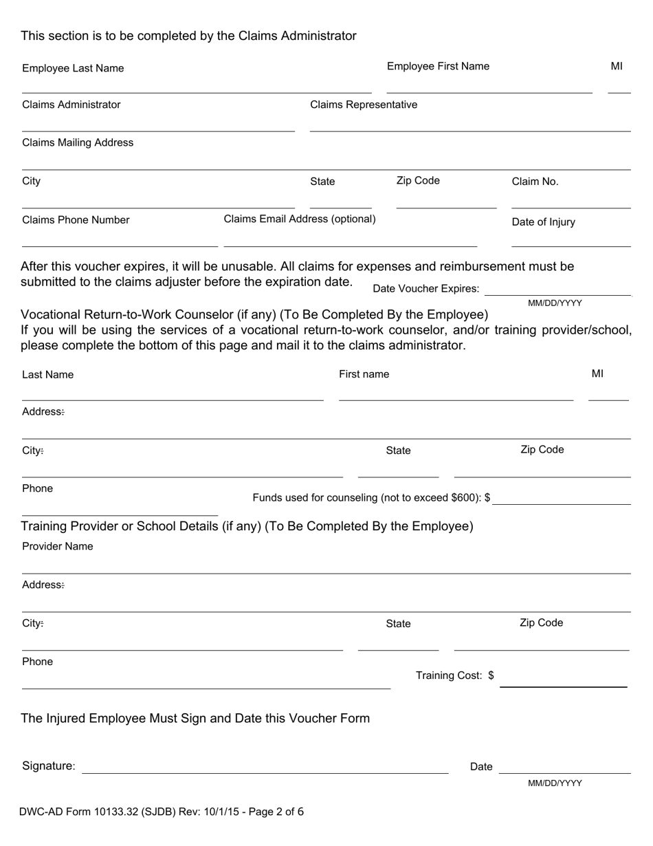 DWC-AD Form 10133.32 Supplemental Job Displacement Non-transferable Voucher Form - California, Page 2