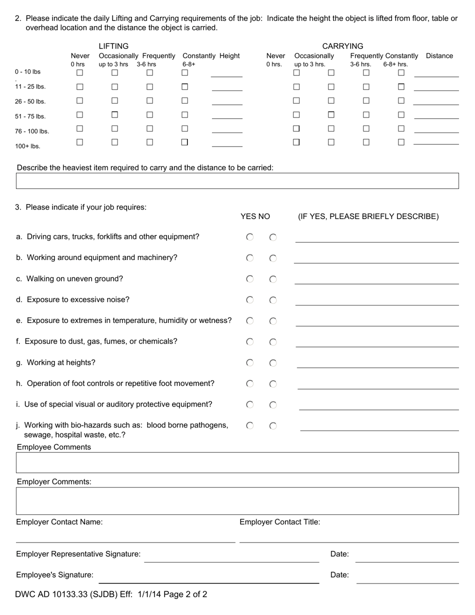 Form DWC-AD10133.33 - Fill Out, Sign Online And Download Fillable PDF ...