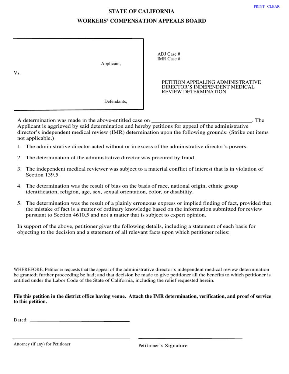 California Petition Appealing Administrative Director's Independent