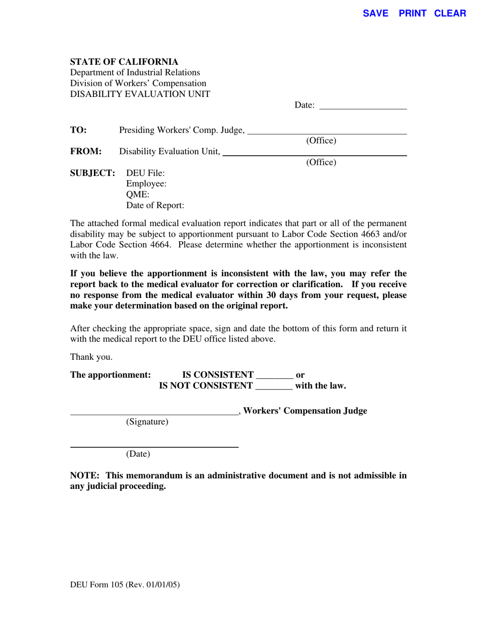 DEU Form 105 Apportionment Request - California, Page 1