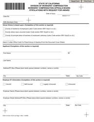DWC-CA Form 10214 (A) Stipulations With Request for Award - California