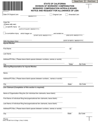 DWC/WCAB Form 6 &quot;Notice and Request for Allowance of Lien&quot; - California