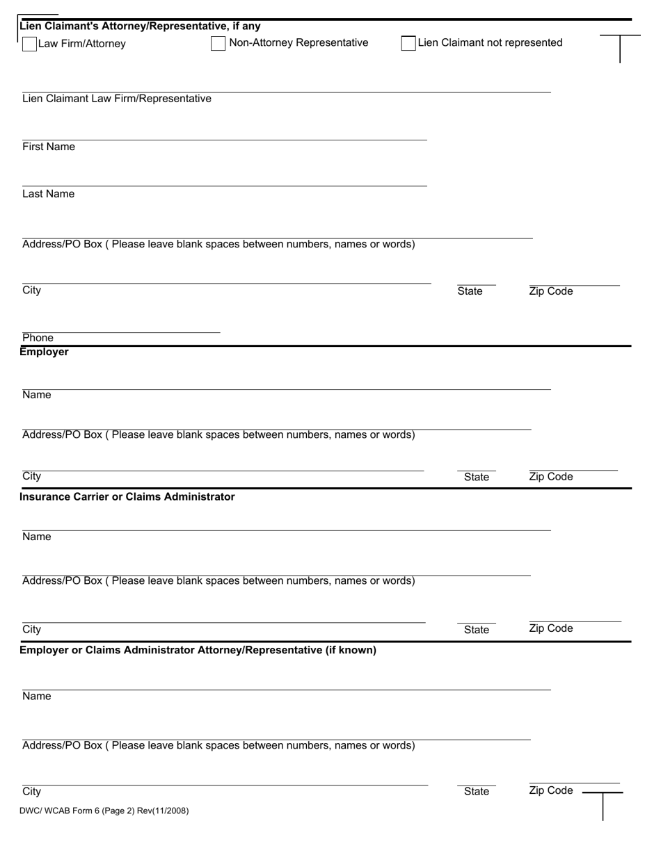 DWC/WCAB Form 6 - Fill Out, Sign Online and Download Fillable PDF ...