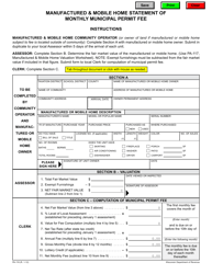 Document preview: Form PA-118 Manufactured & Mobile Home Statement of Monthly Municipal Permit Fee - Wisconsin