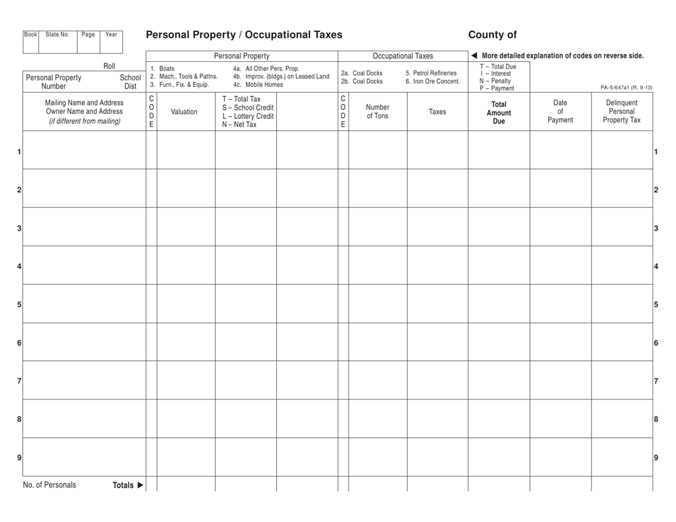 Form PA5/647A1 Fill Out, Sign Online and Download Printable PDF