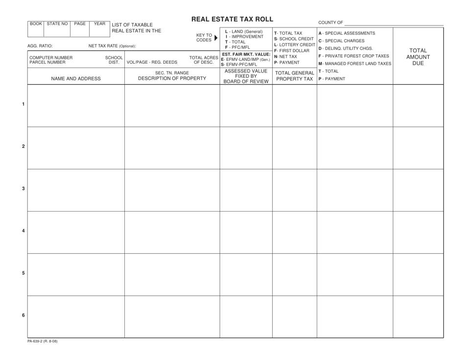 Form PA-639-2 Real Estate Tax Roll - Wisconsin, Page 1