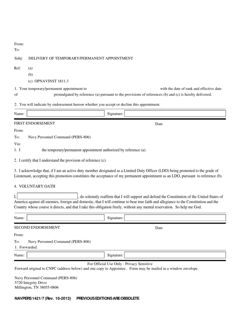 NAVPERS Form 1421/7  Printable Pdf