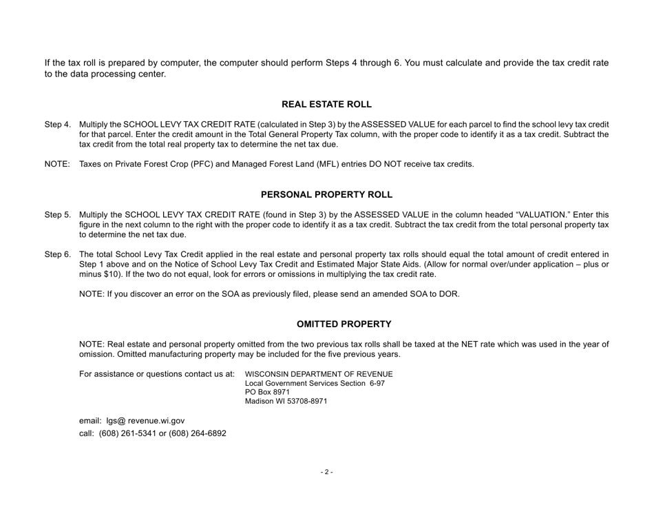 Form PC-203 Instructions for Calculations in Property Tax Rolls - Wisconsin, Page 2