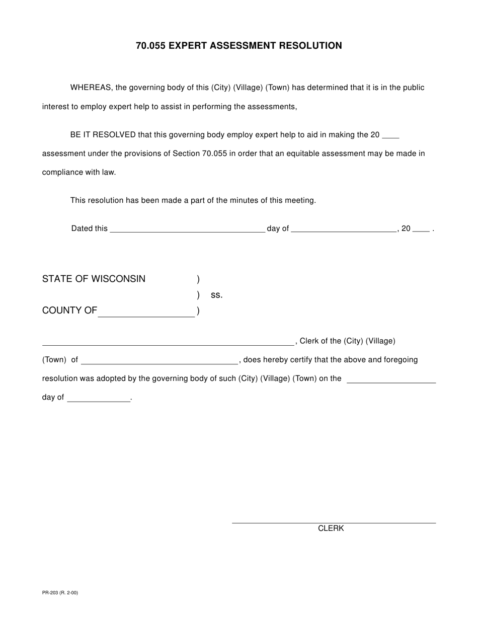 Form PR-203 70.055 Expert Assessment Resolution - Wisconsin, Page 1