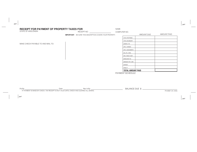 Form PA-699/1 Receipt for Payment of Property Taxes - Wisconsin
