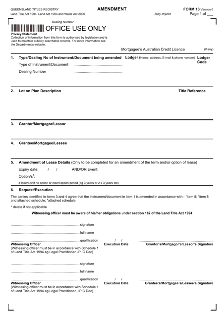 Form 13 Amendment - Queensland, Australia