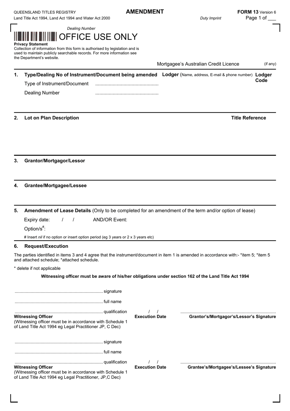 Form 13 Amendment - Queensland, Australia, Page 1