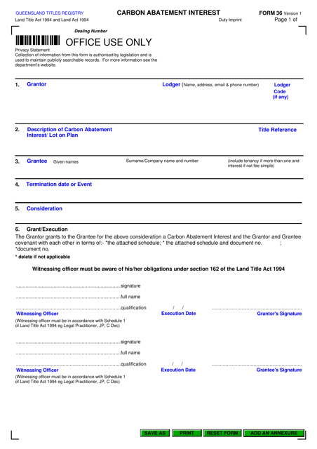 Form 36 Carbon Abatement Interest - Queensland, Australia