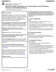 Form RCMP GRC5491E Application for an Authorization to Carry Restricted Firearms and Prohibited Handguns - Canada