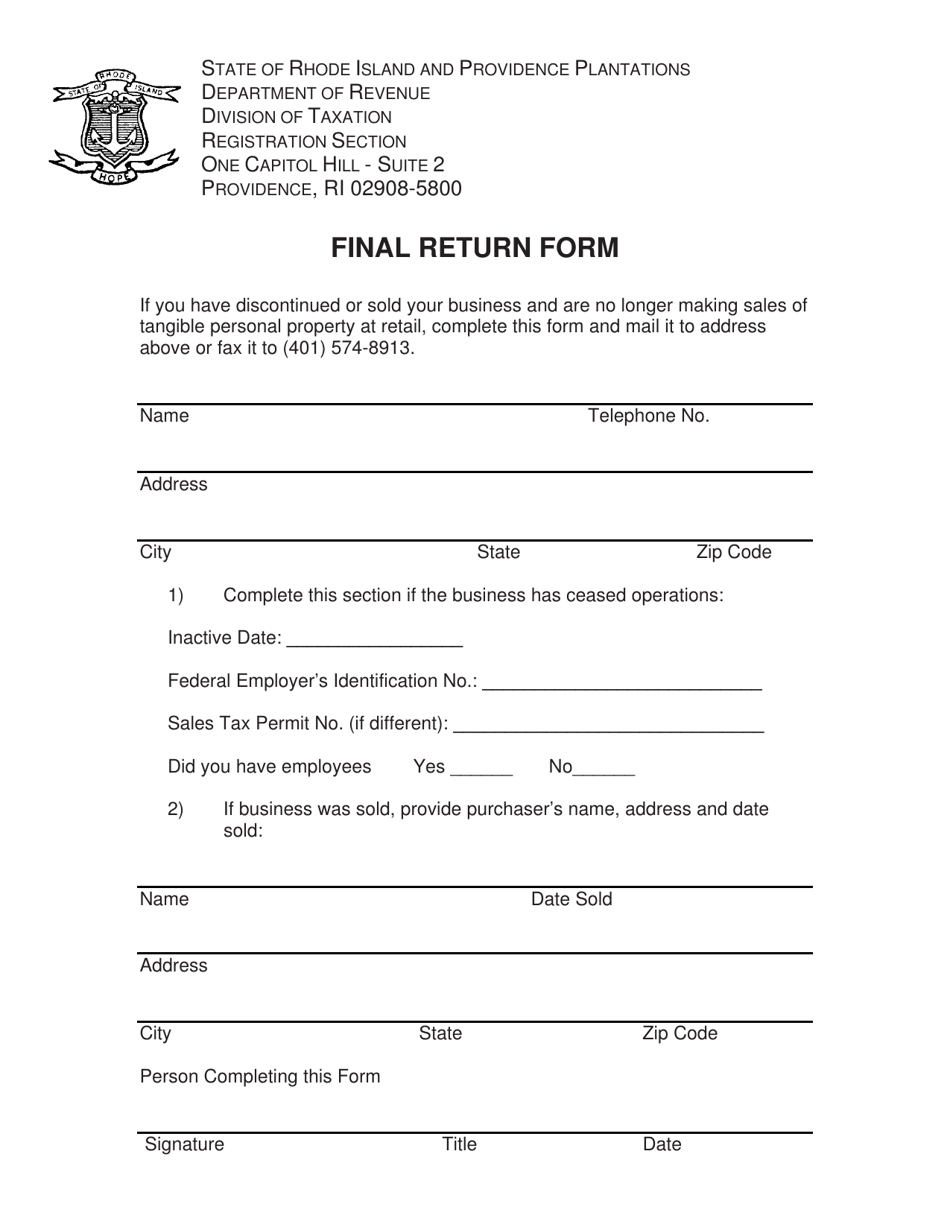 Final Return Form - Rhode Island, Page 1
