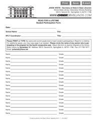Document preview: Form LD A225 Read for a Lifetime Student Participation Form - Illinois