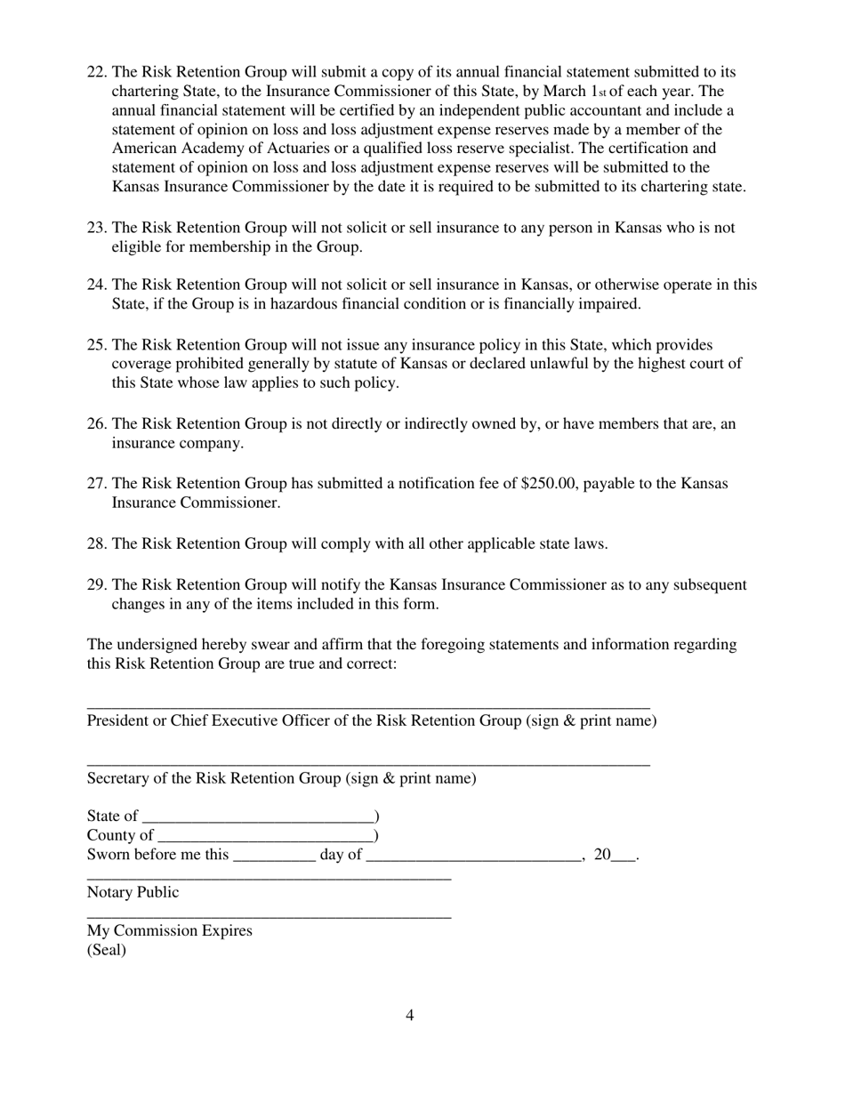 Risk Retention Group - Notice and Registration - Kansas, Page 4