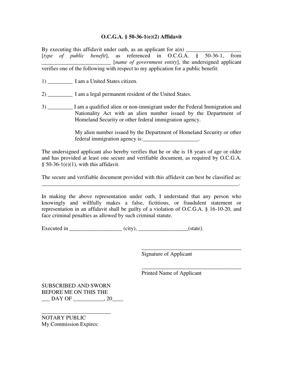 O.c.c.a 50-36-1(E)(2) Affidavit - Georgia (United States), Page 1