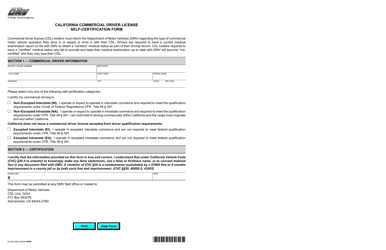 Document preview: Form DL694 California Commercial Driver License Self-certification Form - California