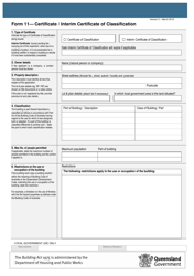 Form 11 Certificate/Interim Certificate of Classification - Queensland, Australia