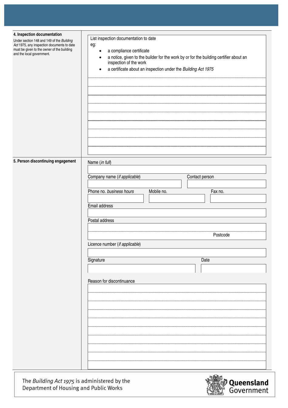 Form 22 Notice of Discontinuance of Engagement - Queensland, Australia, Page 2