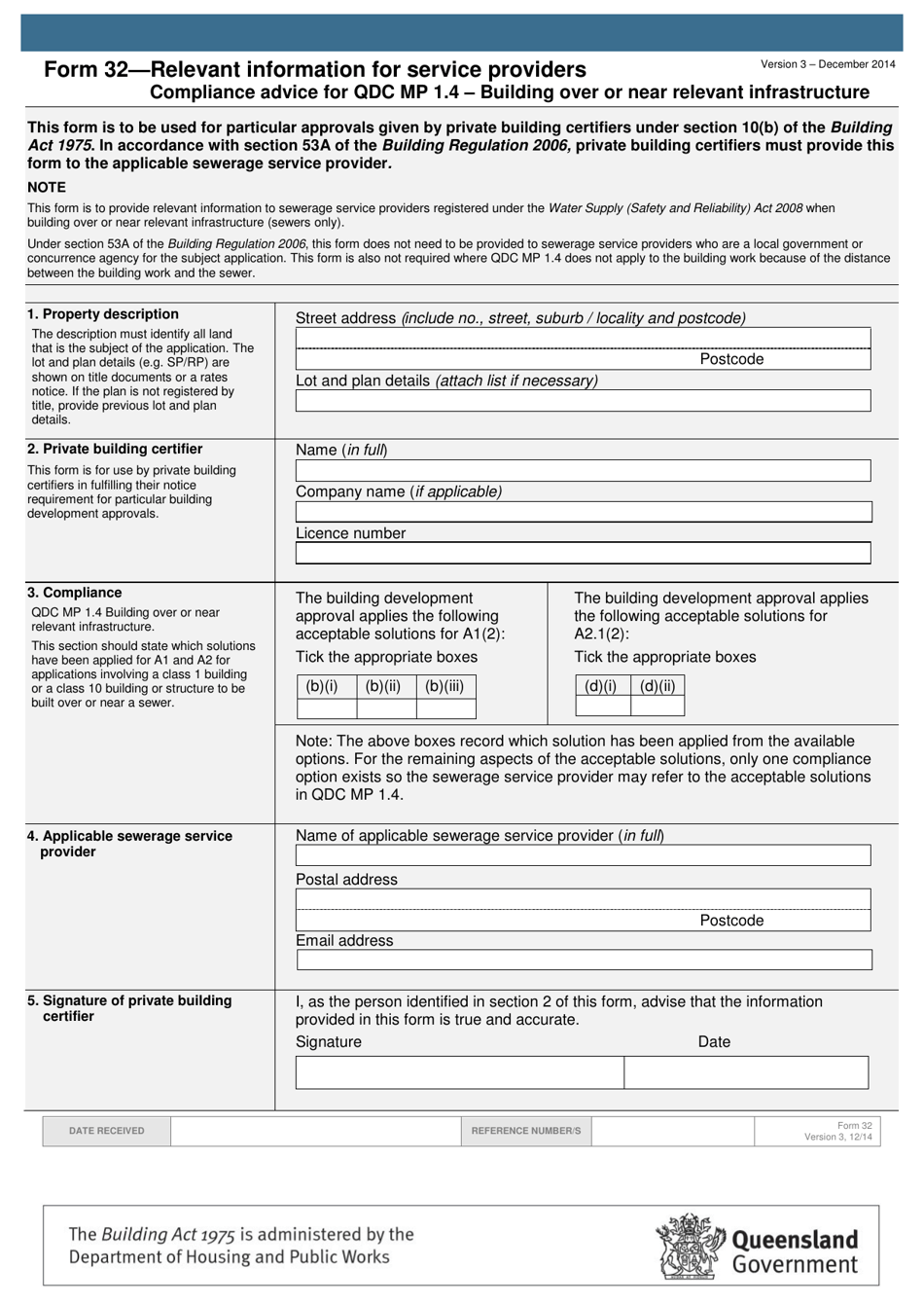 Form 32 Relevant Information for Service Providers - Queensland, Australia, Page 1