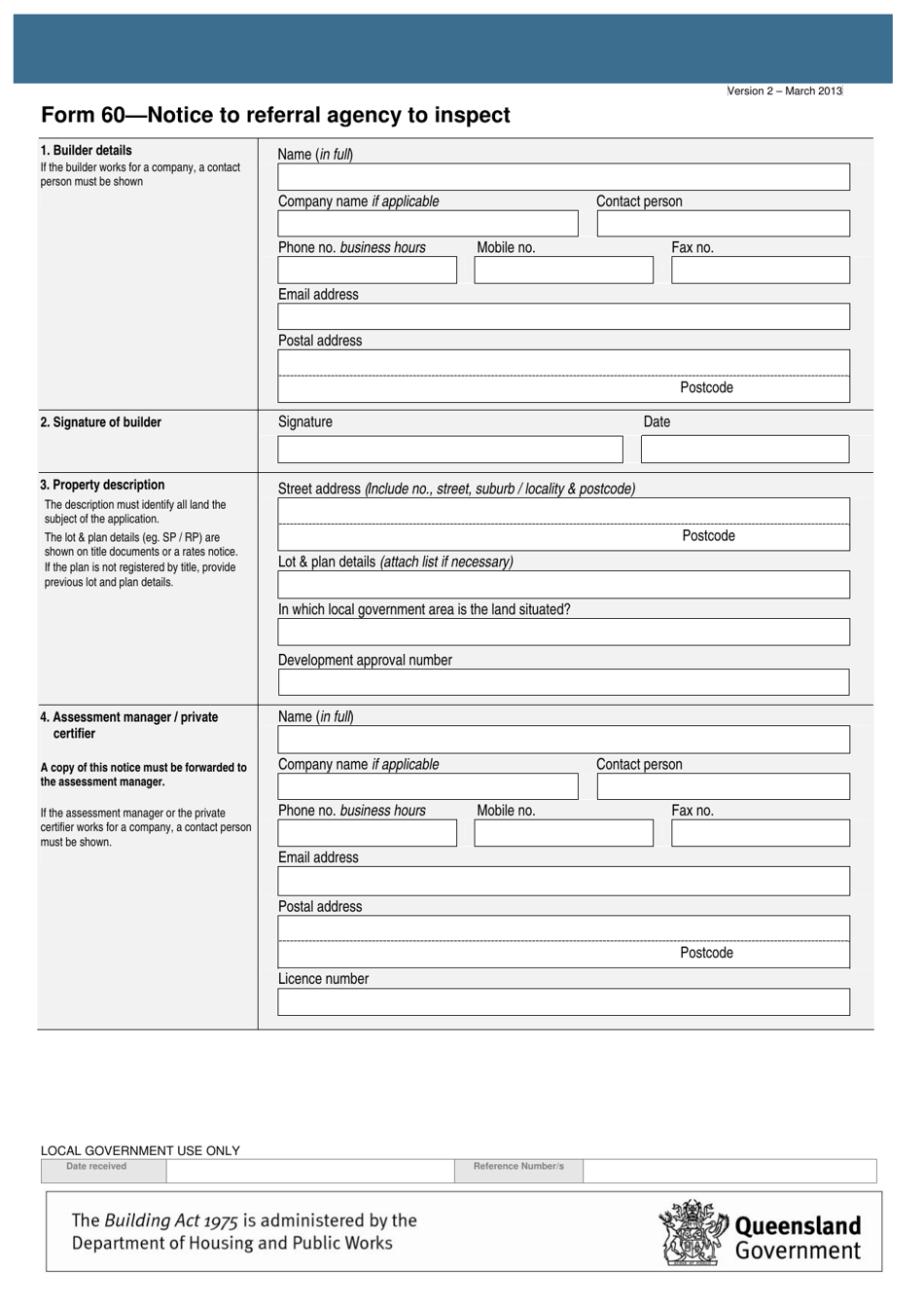Form 60 Notice to Referral Agency to Inspect - Queensland, Australia, Page 1